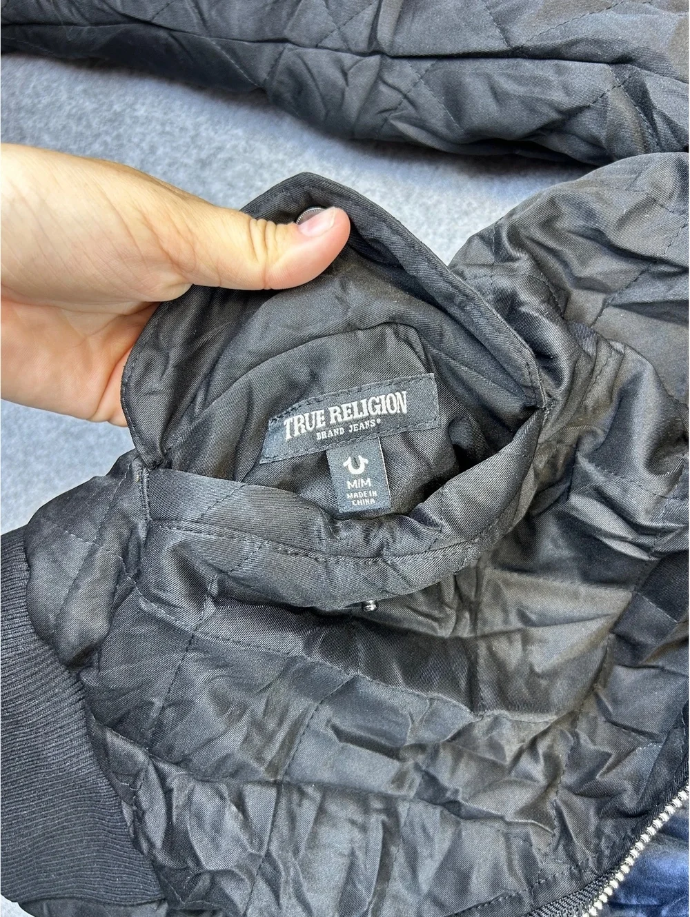 True Religion Bomber Jacket Men M Quilted Reversible Streetwear Buddha Logo TR